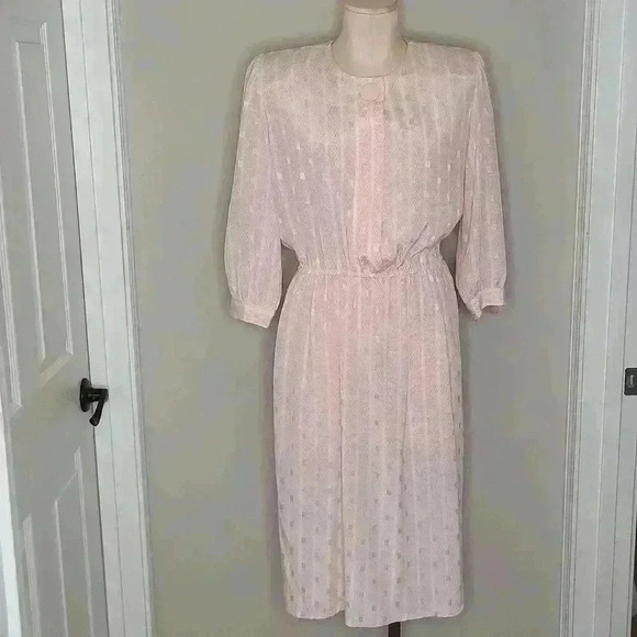 Vintage Satin Polyester Light Pink Stripe Dress Size Small‎ - Picture 1 of 8